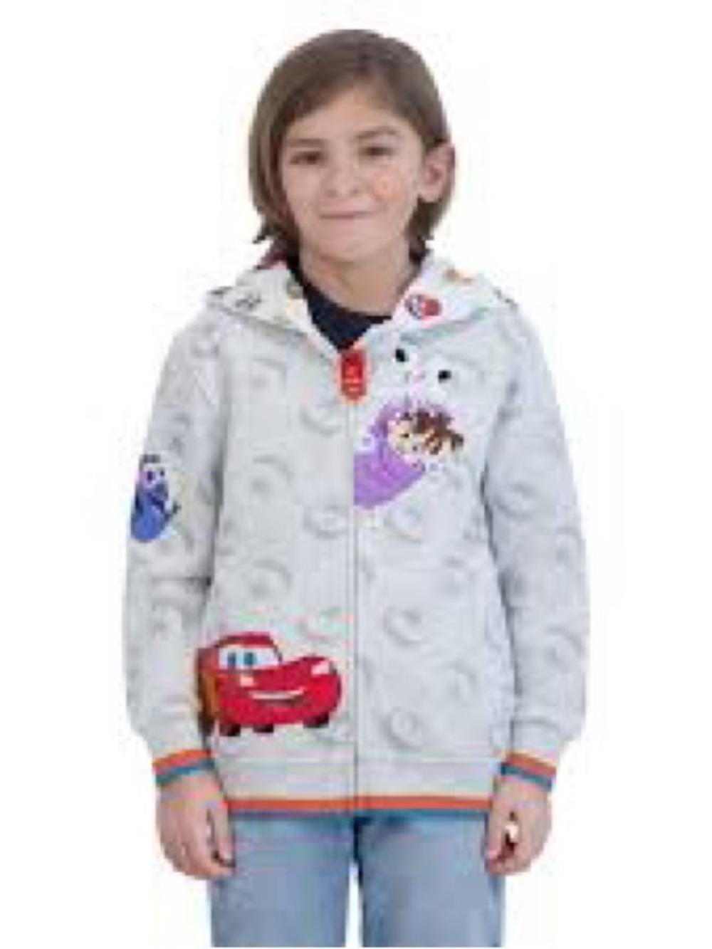 Disney Kids Light Gray Hoodie Jacket with Red & Purple Accents